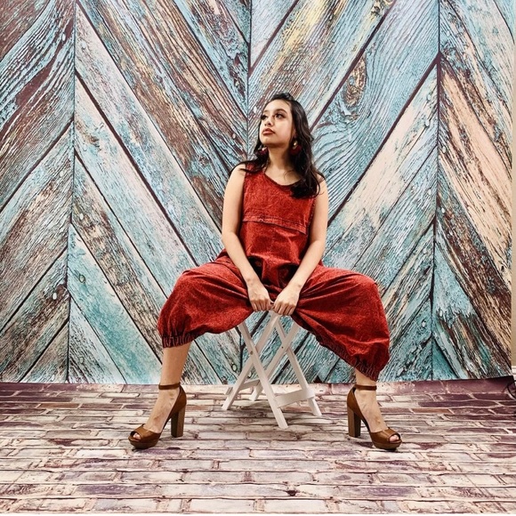 Stonewash Patchwork Romper Jumpsuit Harem Pant - Picture 6 of 7